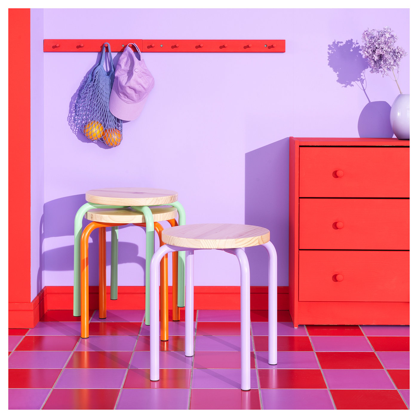 DOMSTEN stool, lilac/pine - IKEA Malaysia