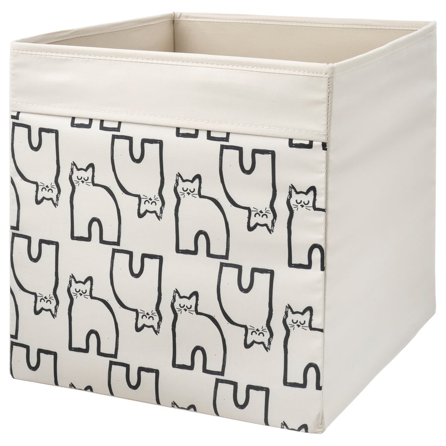 DRÖNA Box, cat patterned/beige, 33x38x33 cm IKEA