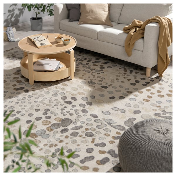 DUBBELFIL Rug, low pile, dot pattern/beige, 160x230 cm