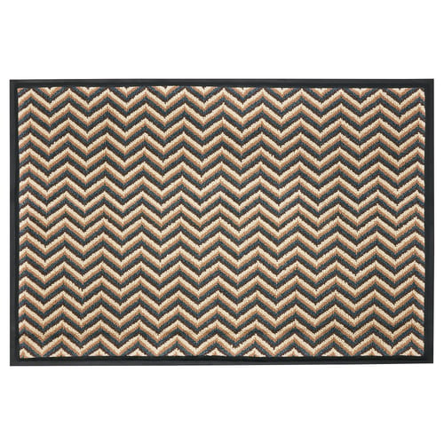 EKARN door mat, zigzag pattern, navy and tan, rectangular with non-slip backing.
