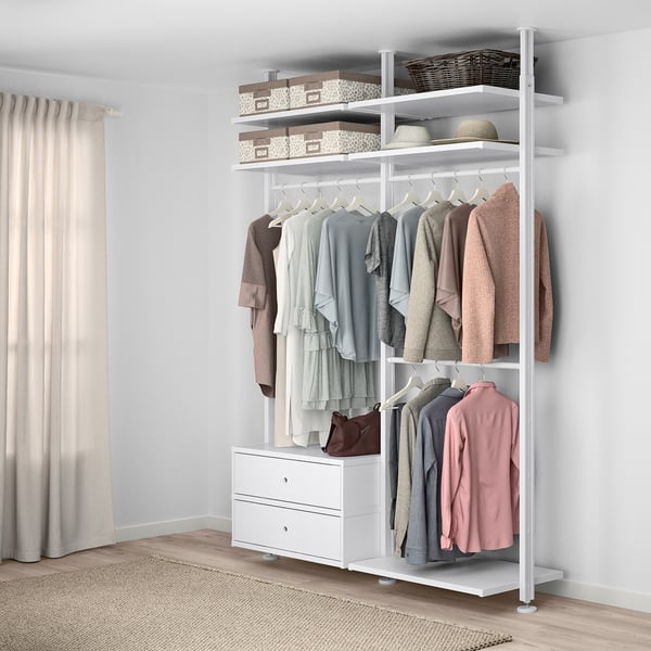 ELVARLI Wardrobe combination, white, 175x51x222-350 cm