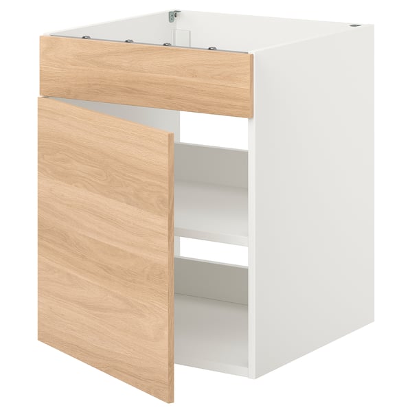 ENHET Base cabinet for hob w door, white/oak effect, 60x62x75 cm