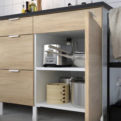 ENHET Base cabinet for hob w door, white/oak effect, 60x62x75 cm