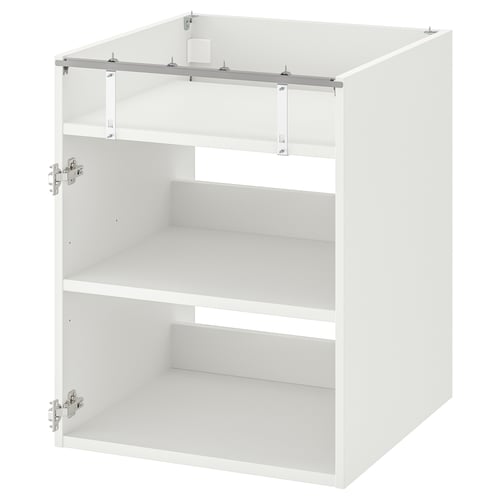 White ENHET kitchen cabinet, 3 open shelves, metal fittings.