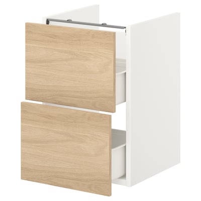 ENHET Base cb f washbasin w 2 drawers, white/oak effect, 40x42x60 cm