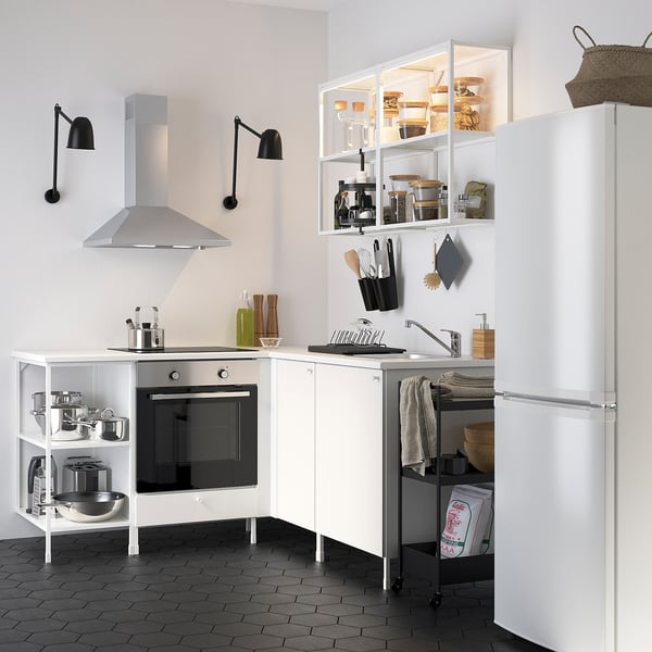 ENHET corner kitchen, white, 222 cm - IKEA