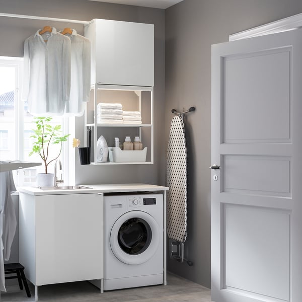 ENHET Laundry, white/high-gloss white, 139x63.5x87.5 cm