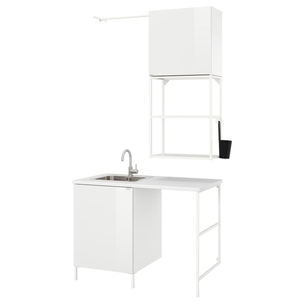 ENHET Laundry, white/high-gloss white, 139x63.5x87.5 cm