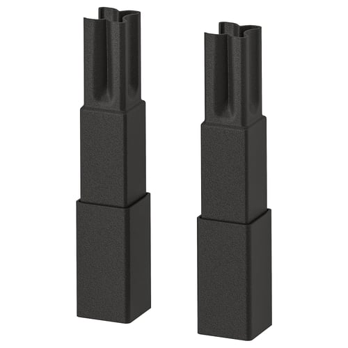 Two black ENHET kitchen legs, sleek, rectangular, with adjustable height and non-slip feet.