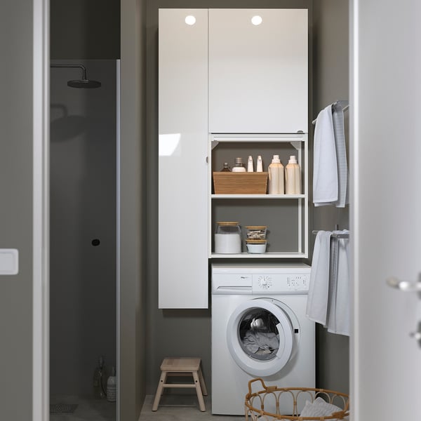 ENHET Storage combination, white/high-gloss white, 90x32x180 cm