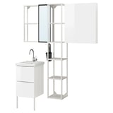ENHET / TVÄLLEN Bathroom furniture, set of 16, high-gloss white/white Glypen tap, 44x43x87 cm