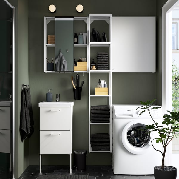 ENHET / TVÄLLEN Bathroom furniture, set of 16, white/Pilkån tap, 44x43x87 cm