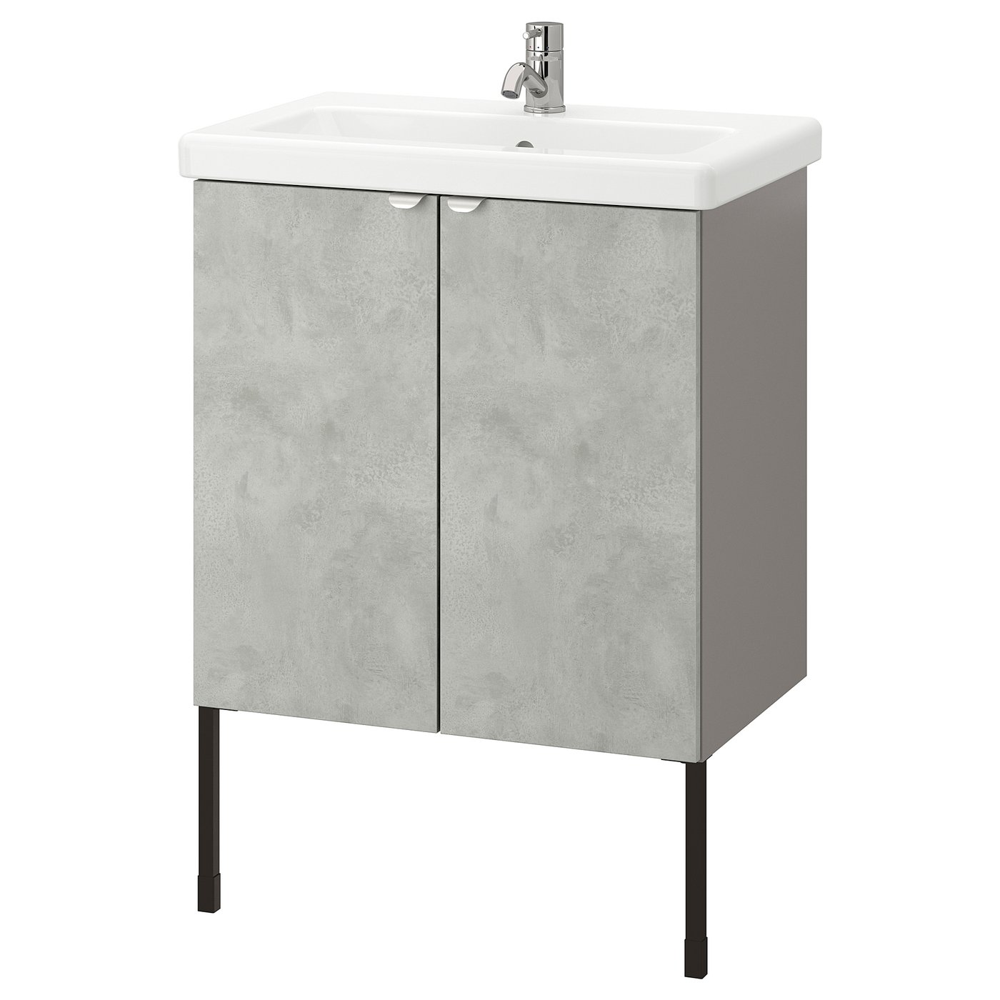 ENHET / TVÄLLEN Wash-basin cabinet with 2 doors - concrete effect/grey Pilkån tap 64x43x87 cm