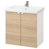 ENHET / TVÄLLEN Wash-basin cabinet with 2 doors, oak effect/white Pilkån tap, 64x43x65 cm