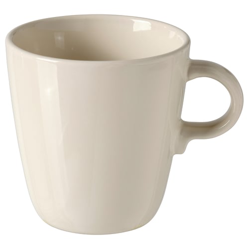 FÄRGKLAR cream-colored ceramic mug, simple design, rounded shape, smooth handle, ideal for coffee or tea.