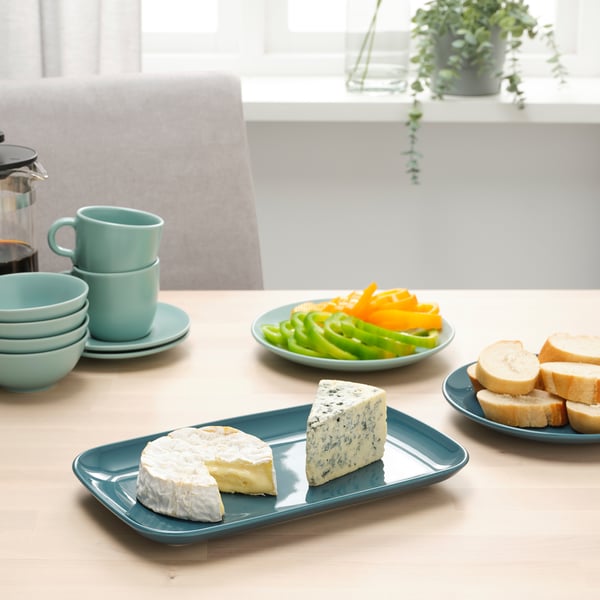 FÄRGKLAR Plate, glossy dark turquoise, 30x18 cm