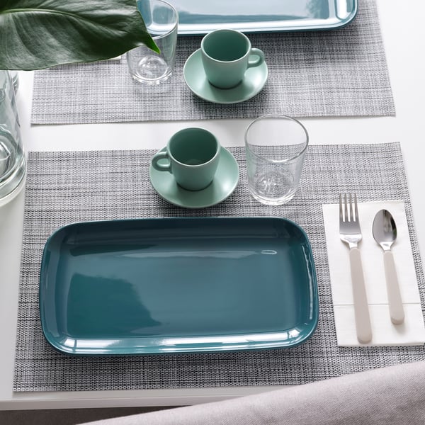 FÄRGKLAR Plate, glossy dark turquoise, 30x18 cm