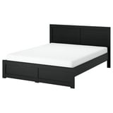 A FÅGELFJÄLLET bed in black with a rectangular shape and panel headboard.