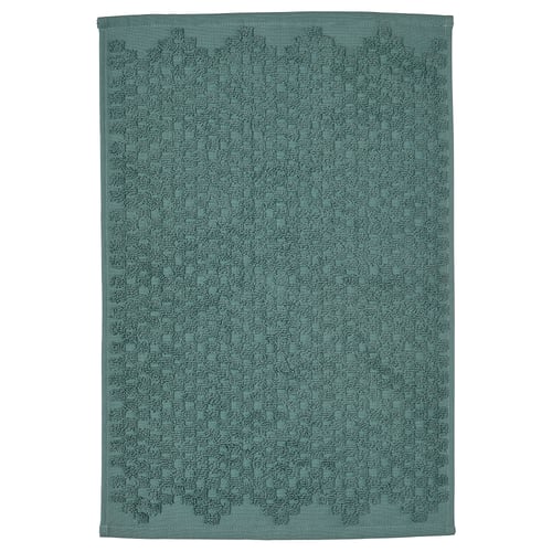 Turquoise FJÄLLKATTFOT bath mat, rectangular, plush cotton.