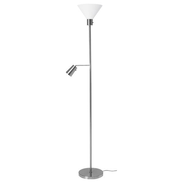 FLUGBO Floor uplighter/reading lamp, nickel-plated