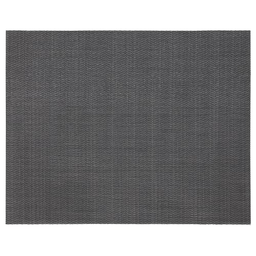 FLYGFISK grey rectangular plastic place mat, woven design.
