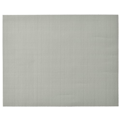 FLYGFISK grey plastic place mats, rectangular grid pattern.