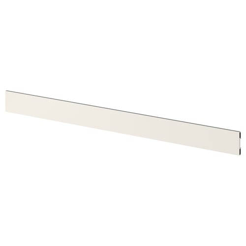 A white FÖRBÄTTRA kitchen plinth. Its long, rectangular, and made of plastic.