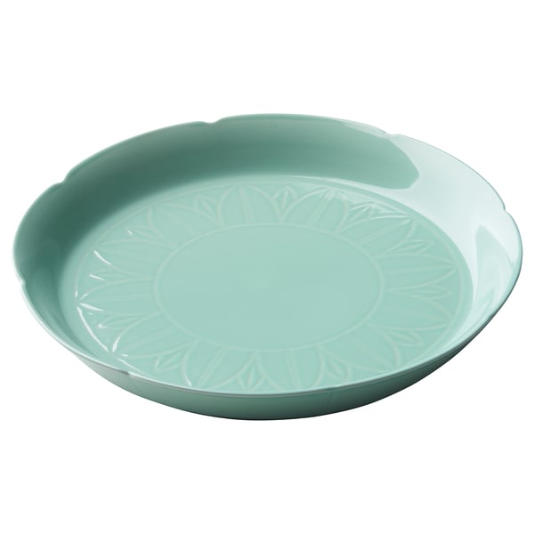 FÖSSTA Deep plate, turquoise/petals, 22 cm