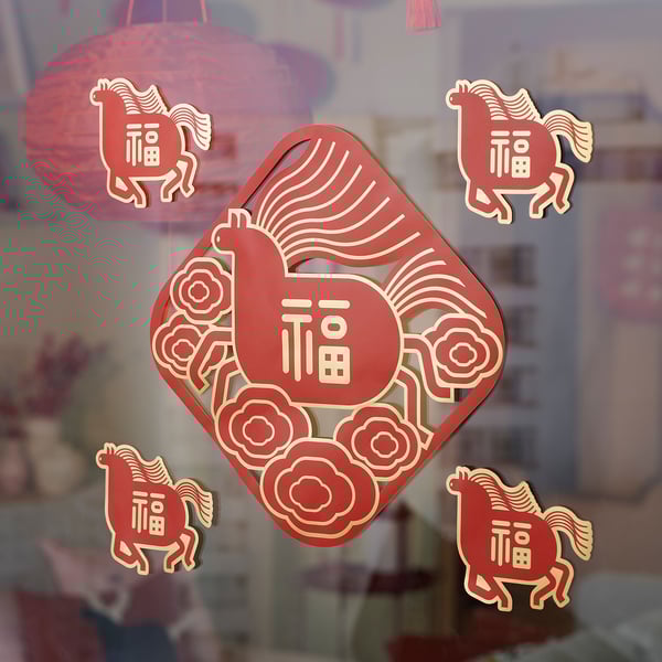 FÖSSTA Window decoration, horse/red, 6 pieces