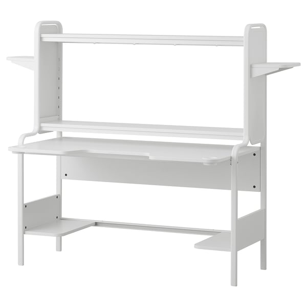 FREDDE Gaming desk, white, 140/185x74x146 cm