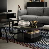 FRÖTORP Coffee table, anthracite marble effect/black glass, 88 cm