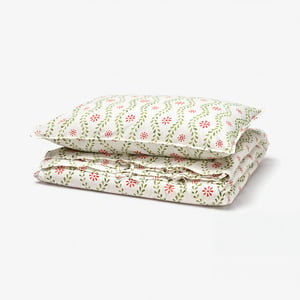 FYRISVIDE Duvet cover and pillowcase, white/floral pattern, 150x200/50x80 cm