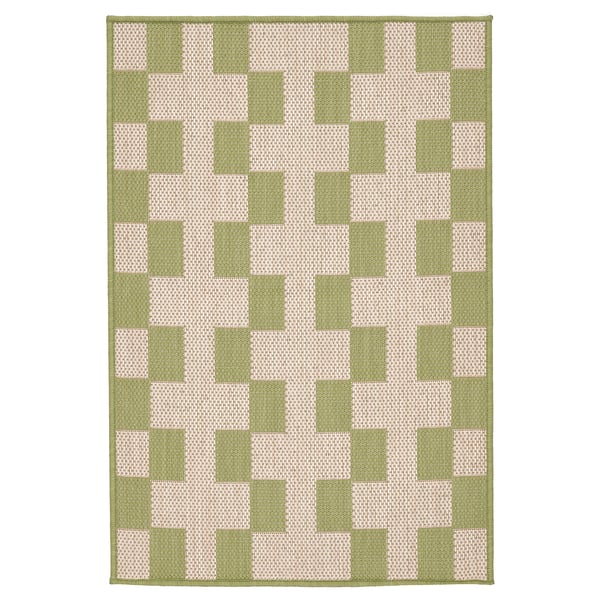 GÅNGSTIG Kitchen mat, flatwoven green/off-white, 60x90 cm