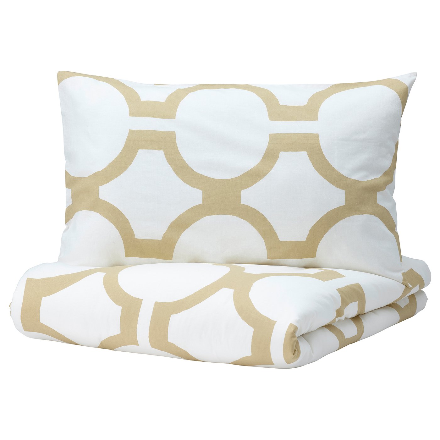 GLANSBLOMMA Duvet cover and 2 pillowcases, white/light beigegreen