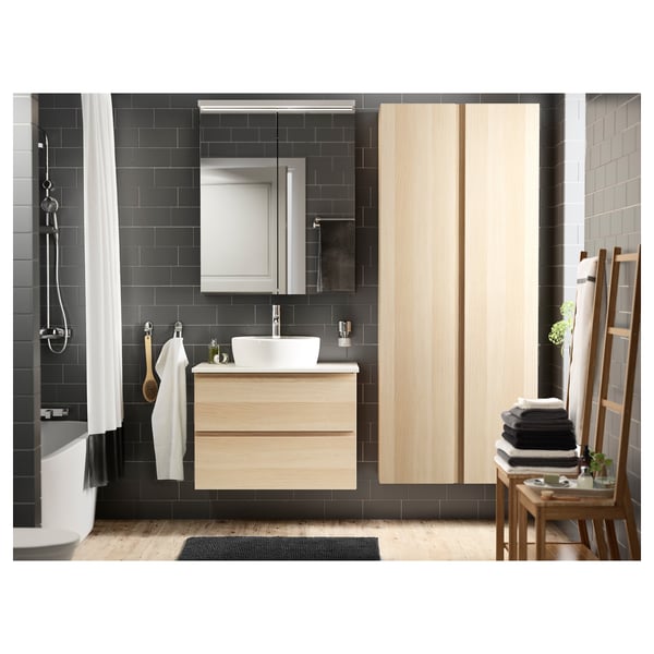 GODMORGON High cabinet, white stained oak effect, 40x32x192 cm