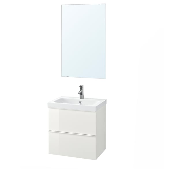 GODMORGON / ODENSVIK Bathroom furniture, set of 4, high-gloss white/Dalskär tap, 63 cm