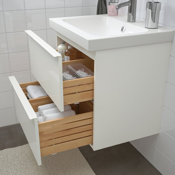 GODMORGON / ODENSVIK Bathroom furniture, set of 4, high-gloss white/Dalskär tap, 63 cm