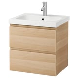 GODMORGON / ODENSVIK Wash-stand with 2 drawers, white stained oak effect/Dalskär tap, 63x49x64 cm