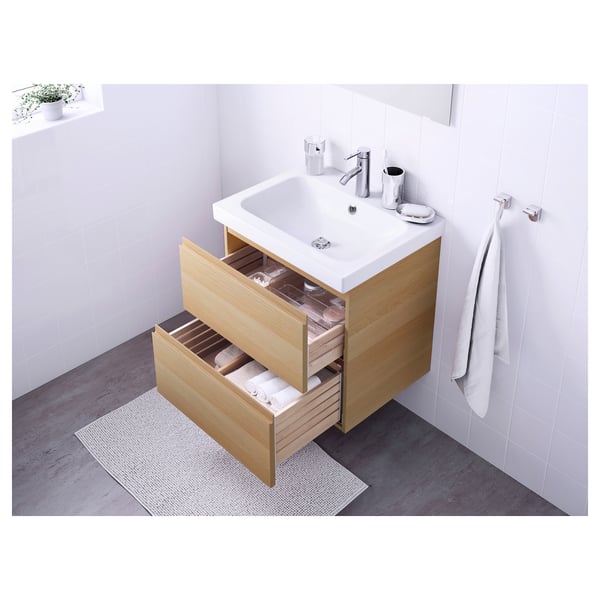 GODMORGON / ODENSVIK Wash-stand with 2 drawers, white stained oak effect/Dalskär tap, 63x49x64 cm