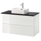 GODMORGON/TOLKEN / HÖRVIK Wsh-stnd w countrtop 45x32 wsh-bsn, high-gloss white/black marble effect Brogrund tap, 102x49x72 cm