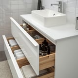 GODMORGON/TOLKEN / HÖRVIK Wsh-stnd w countrtop 45x32 wsh-bsn, high-gloss white/marble Brogrund tap, 102x49x72 cm
