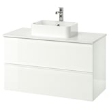 GODMORGON/TOLKEN / HÖRVIK Wsh-stnd w countrtop 45x32 wsh-bsn, high-gloss white/marble Brogrund tap, 102x49x72 cm