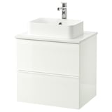 GODMORGON/TOLKEN / HÖRVIK Wsh-stnd w countrtop 45x32 wsh-bsn, high-gloss white/marble effect Brogrund tap, 62x49x72 cm