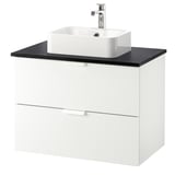 GODMORGON/TOLKEN / HÖRVIK Wsh-stnd w countrtop 45x32 wsh-bsn, white/black marble effect Brogrund tap, 82x49x72 cm