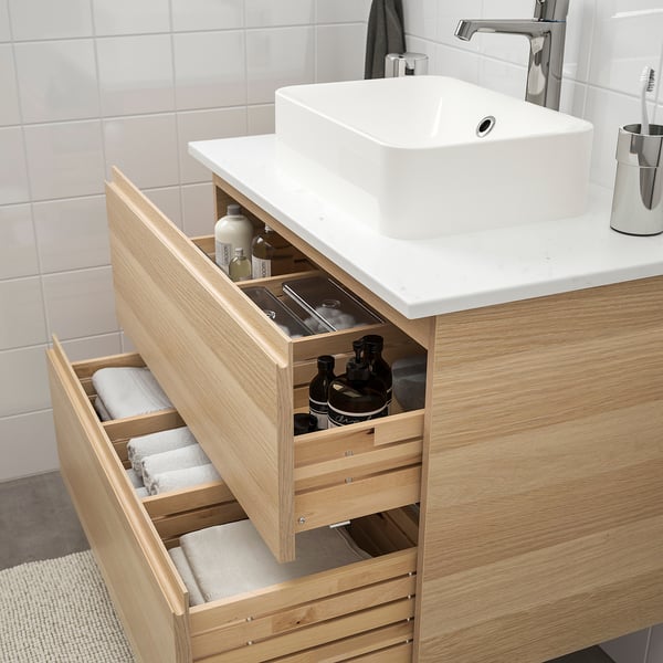 GODMORGON/TOLKEN / HÖRVIK Wsh-stnd w countrtop 45x32 wsh-bsn, white stained oak effect/marble effect Brogrund tap, 82x49x72 cm