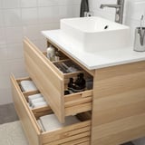 GODMORGON/TOLKEN / HÖRVIK Wsh-stnd w countrtop 45x32 wsh-bsn, white stained oak effect/marble effect Brogrund tap, 82x49x72 cm