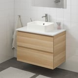 GODMORGON/TOLKEN / HÖRVIK Wsh-stnd w countrtop 45x32 wsh-bsn, white stained oak effect/marble effect Brogrund tap, 82x49x72 cm