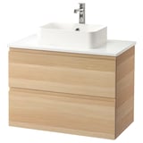GODMORGON/TOLKEN / HÖRVIK Wsh-stnd w countrtop 45x32 wsh-bsn, white stained oak effect/marble effect Brogrund tap, 82x49x72 cm