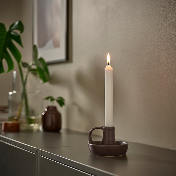 GODTAGBAR Candlestick, brown, 8 cm