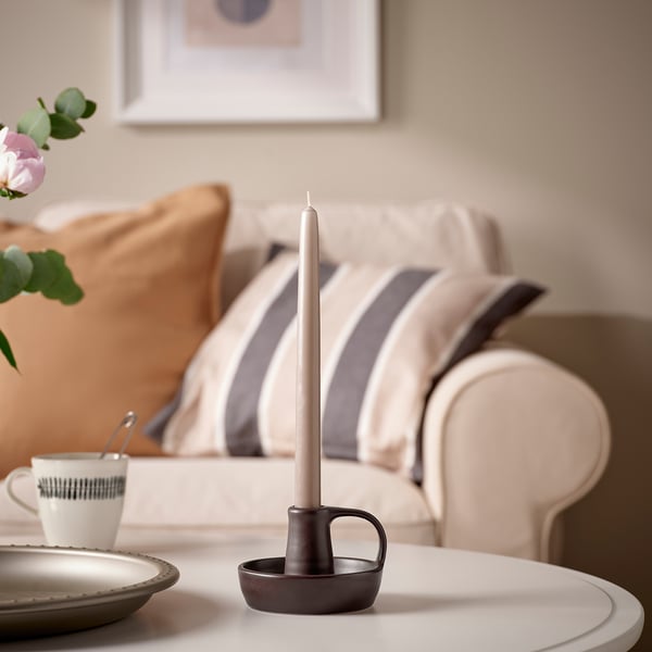 GODTAGBAR Candlestick, brown, 8 cm